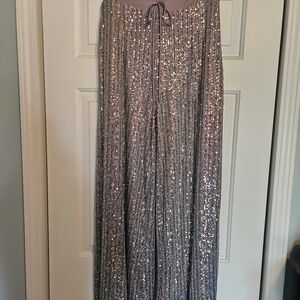 DAVI & DANI Sequin Wide Leg Pants in Silver and Gold